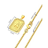 Initial Az Letter Pendant Necklace Mens Womens Capital Letter 18K Gold Plated Square Monogram 2Mm Box Chain 20Inch C