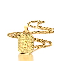 Initial Az Letter Pendant Necklace Mens Womens Capital Letter 18K Gold Plated Square Monogram 2Mm Box Chain 20Inch S