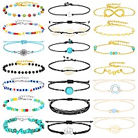 Hicarer 21 Pieces Surfer Wave Bracelet Ocean Wave Adjustable Waterproof Handmade Friendship Bracelet Anklets Jewelry For Women T