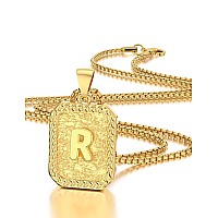 Initial Az Letter Pendant Necklace Mens Womens Capital Letter 18K Gold Plated Square Monogram 2Mm Box Chain 20Inch R