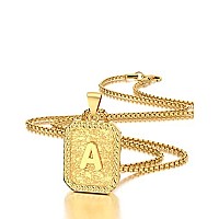 Initial Az Letter Pendant Necklace Mens Womens Capital Letter 18K Gold Plated Square Monogram 2Mm Box Chain 20Inch A