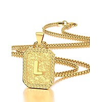 Initial Az Letter Pendant Necklace Mens Womens Capital Letter 18K Gold Plated Square Monogram 2Mm Box Chain 20Inch L