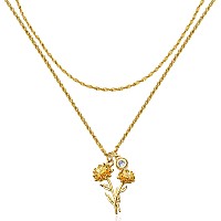 Mevecco Gold Layered Everbloom Birth Flower Necklace Daisy Floral Pendant With Diamond Birthstone For April 18K Gold Vacuum Plat