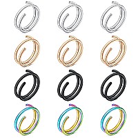 Fectas Nose Rings Hoop Double Circle Nose Ring Surgical Steel 20G Gauge 10Mm Nostril Piercing Hoops Jewelry 12Pcs