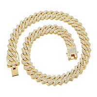 Saintda Mens Cuban Link Chain Iced Out Silvergoldrose Gold Miami Cuban Necklace Bling Diamond Chain Hip Hop Jewelry With Gift