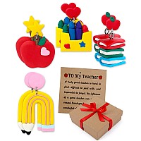 Tuitessine Teacher Polymer Clay Earrings With Appreciation Card Apple Pencil Books Crayons Jewelry For Mrs Teacher Master Tutor