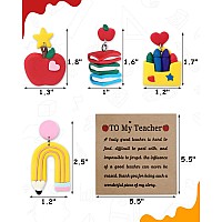 Tuitessine Teacher Polymer Clay Earrings With Appreciation Card Apple Pencil Books Crayons Jewelry For Mrs Teacher Master Tutor