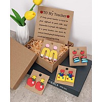 Tuitessine Teacher Polymer Clay Earrings With Appreciation Card Apple Pencil Books Crayons Jewelry For Mrs Teacher Master Tutor