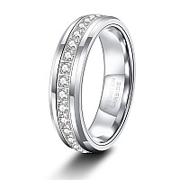 Trumium 6Mm Mens Wedding Band Tungsten Rings For Women Men With White Cubic Zirconia Eternity Ring Cz Inlaid Silver Wedding Ring