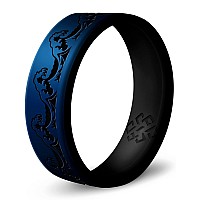 Knot Theory Dual Layer Waves Silicone Ring For Men And Women Metallic Blue Size 9 Breathable Comfort Fit 6Mm Bandwidth