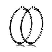 2Mm Sterling Silver Big Hoop Earrings For Women Black Filled Hoop Earrings Large Black Hoop Earrings For Girls Hypoallergenic Ci