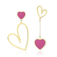 Linawe Hot Pink Heart Earrings For Women Trendy Gold Hypoallergenic Stainless Steel Cute Dangle Earrings Mismatched Fuchsia Dr