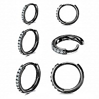 925 Sterling Silver Small Black Hoop Earrings Cubic Zirconia Huggie Hoop Earrings3 Pairs 14K White Gold Plated Cartilage Pierci