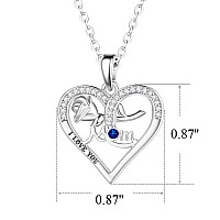 Ueuc I Love You Mom Birthstone Necklace Sterling Silver Gemstone Love Heart Pendant Necklace For Every Month Necklace Gift For