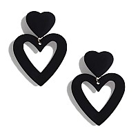 Poptopping Double Heart Earrings Dangling Black Heart Dangle Earrings Love Heart Drop Earrings For Women Valentines Day Mother