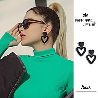 Poptopping Double Heart Earrings Dangling Black Heart Dangle Earrings Love Heart Drop Earrings For Women Valentines Day Mother