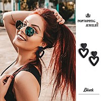 Poptopping Double Heart Earrings Dangling Black Heart Dangle Earrings Love Heart Drop Earrings For Women Valentines Day Mother