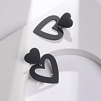 Poptopping Double Heart Earrings Dangling Black Heart Dangle Earrings Love Heart Drop Earrings For Women Valentines Day Mother