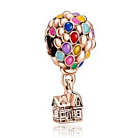 Valgacls Rose Gold Hot Air Balloon Charms Up House Charm 925 Sterling Silver Charms For Bracelets Necklace Valentines Day Moth