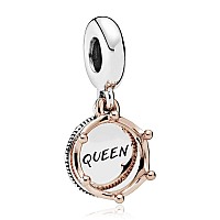 Valgacls Queen And Regal Crown Dangle Charms Rose Gold Charm 925 Sterling Silver Charms For Bracelets Necklace Valentines Day