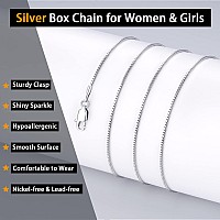 Jewlpire 925 Sterling Silver Plated Chain Necklace For Women Girls 1Mm Box Chain Silver Chain For Women Shiny Sturdy Womens