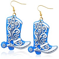 Rechicgu Western West Cowgirl Texas Boots Spur Dangle Drop Earrings Rodeo Boho Fancy Dress Costume Blue Boots