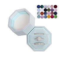 Blutete Velvet 3 Slots Jewelry Ring Box Engagement Wedding Box Keepsake Box Bridal Photo Ring Triple Slots Octagon Powder Blue