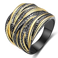 Mytys 2 Tone Intertwined Crossover Statement Ring Fashion Chunky Band Rings For Women Black Gold Silver Rose Gold Plated Wide In