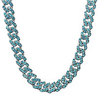 Apzzic 11Mm Cuban Link Necklace Iced Out Miami Gold Plated Hip Hop Full Cz Prong Diamond Necklace For Men Women Blue 18Inch