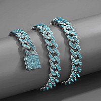 Apzzic 11Mm Cuban Link Necklace Iced Out Miami Gold Plated Hip Hop Full Cz Prong Diamond Necklace For Men Women Blue 18Inch