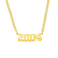 Hutinice Curb Chain Birth Year Necklace 2004 Necklace Gold Cuban Chain For Women Y2K 18K Gold Plated 3Mm Plat Pendant Necklace