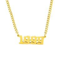 Hutinice Curb Chain Year 1999 Necklace For Women Birth Number Necklace Gold Cuban Chain Y2K 18K Gold Plated Choker Necklace Gi