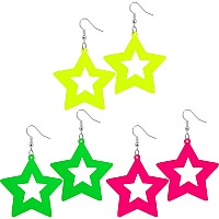 3 Pairs 80S Neon Earrings For Women Retro Pendant Acrylic Drop Dangle For 80S Outfit Party Accessories Star Style