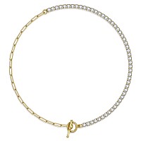 Nuzon Gold Cz Tennis Necklace For Women Girls 14K Gold Plated Paper Clip Link Chain Choker Sparkly Diamond Layering Jewelry Togg