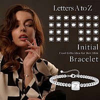 Yoosteel Silver Initial Bracelets For Girls 14K White Gold Filled Bead Chain Initial Bracelet Charm E Initial Silver Bracelets