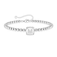 Silver Initial Bracelets For Girls 14K White Gold Filled Dainty Bead Bracelets Personalized Charm M Initial Bracelet Silver Bra