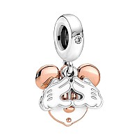 Valgacls Miki Mouse Double Dangle Charm For Bracelets Necklace 925 Sterling Silver Movie Mouse Charms Valentines Day Jewelry G