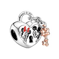 Valgacls Miki Mouse Mini Mouse Padlock Charm For Bracelets Necklace 925 Sterling Silver Mouse Charms Valentines Day Jewelry