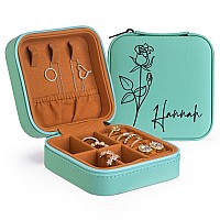 Custom Leather Jewelry Box Wname Birth Flower Month Birthday Gifts For Women Personalized Jewelry Travel Case Customized