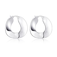 Sterling Silver Hoop Earrings For Women14K White Gold Earrings Hypoallergenic Chunky Huggie Silver Hoops Small Fashion Dainty E