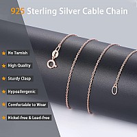 Jewlpire 925 Sterling Silver Chain Necklace For Women Girls 13Mm Cable Chain Rose Gold Plated Womens Chain Necklaces Shiny