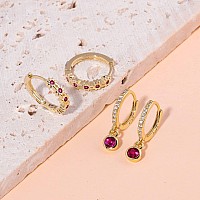 Cinily Small Hoop Earrings Sets For Women Hypoallergenic2 Pairs Dainty Dangle Huggie Earrings Rose Red Cubic Zircon Gold Plated