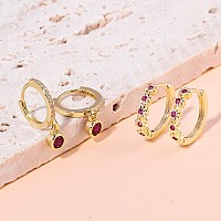 Cinily Small Hoop Earrings Sets For Women Hypoallergenic2 Pairs Dainty Dangle Huggie Earrings Rose Red Cubic Zircon Gold Plated