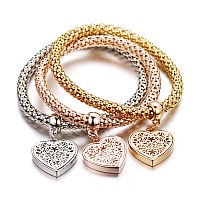 Silaner Crystal Charms Multilayer Bracelets 3Pcs Goldsilverrose Gold Corn Chain Bracelet For Women Tree Of Life Heart Shape