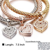 Silaner Crystal Charms Multilayer Bracelets 3Pcs Goldsilverrose Gold Corn Chain Bracelet For Women Tree Of Life Heart Shape