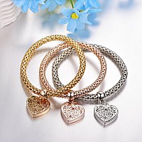 Silaner Crystal Charms Multilayer Bracelets 3Pcs Goldsilverrose Gold Corn Chain Bracelet For Women Tree Of Life Heart Shape