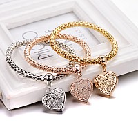 Silaner Crystal Charms Multilayer Bracelets 3Pcs Goldsilverrose Gold Corn Chain Bracelet For Women Tree Of Life Heart Shape