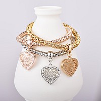 Silaner Crystal Charms Multilayer Bracelets 3Pcs Goldsilverrose Gold Corn Chain Bracelet For Women Tree Of Life Heart Shape