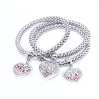 Silaner Crystal Charms Multilayer Bracelets 3Pcs Goldsilverrose Gold Corn Chain Bracelet For Women Tree Of Life Heart Shape