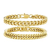 Vnox Gold Link Bracelet For Men 2 Pcs Mens Stainless Steel Bracelet Set Width Cuban Gold Link Chain Bracelets For Men Women H